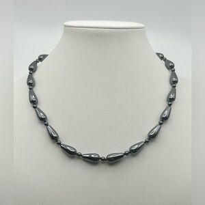 Heavy Black Hematite Teardrop Beaded / Knotted Necklace